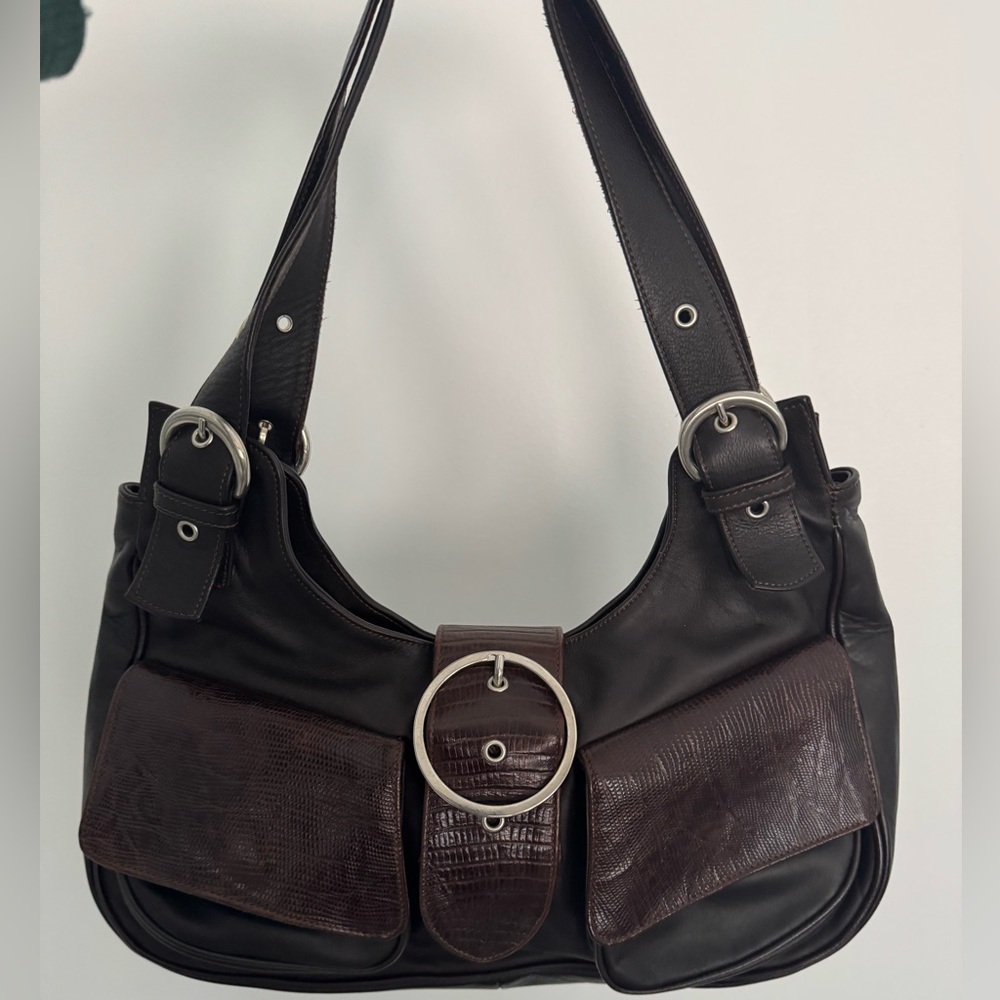 Chic Black and Brown Hobo Shoulder Bag (ITALY)